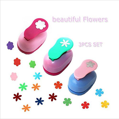 CADY Hole Puncher 1 Inch Paper Punch,- (3 Pack Combination of Flowers - Personalized Paper Craft Punchers Shapes Set - for Scrapbook Engraving Kids Artwork - Greeting Card Making DIY Crafts