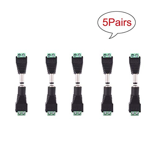COOLM 5 Pairs DC Connector Male and Female Power Jack Adapter Connector Plug 2.1mm 5.5mm for LED Strip Light CCTV Camera
