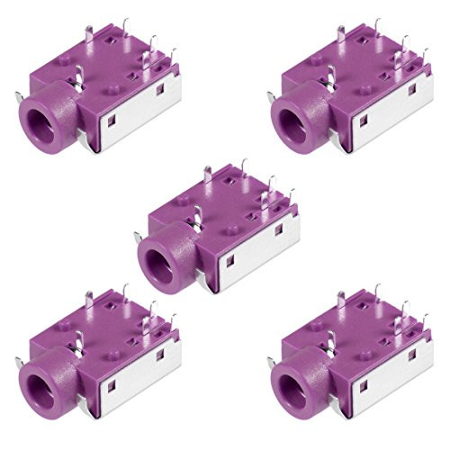 uxcell 5Pcs PCB Mount 3.5mm 6 Pin Socket Headphone Stereo Jack Audio Video Connector Pink PJ343B