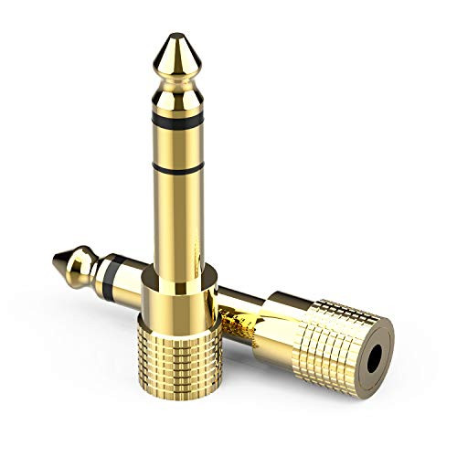6.35mm (1/4 inch) Male to 3.5mm (1/8 inch) Female Stereo Audio Amp Guitar Adapter, 6.35 to 3.5 mm Converter, 2 Pack-Gold Plated