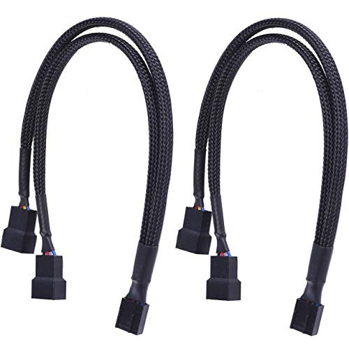 Onwon 2 Pack PWM Fan Splitter Cable 4 Pin Sleeved Braided Y Splitter Computer PC Fan Power Cable 1 to 2 Converter, Extension Cable