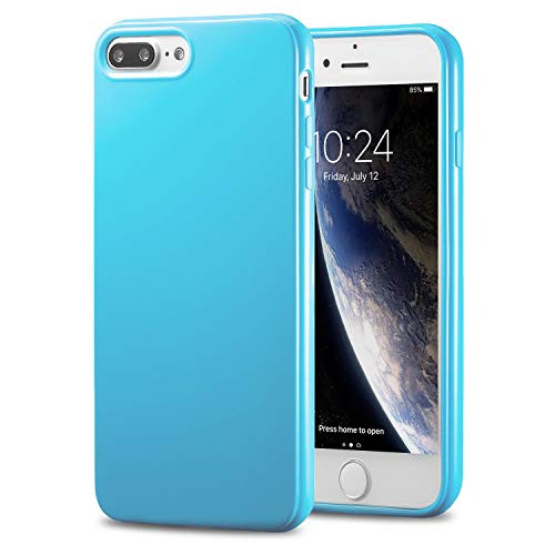 TENOC Phone Case Compatible for Apple iPhone 8 Plus and iPhone 7 Plus 5.5 Inch, Slim Fit Soft TPU Cover Bumper Glossy Finish Coating Light Blue