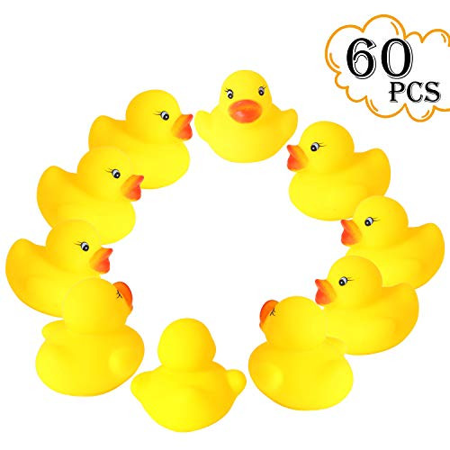 rainbow yuango Pack of 60 1.4" Mini Yellow Ducks Bulk PVC Rubber Bath Toy Rubber Ducky for Baby Kinder Toys Bathtub Squirt Little Duckies