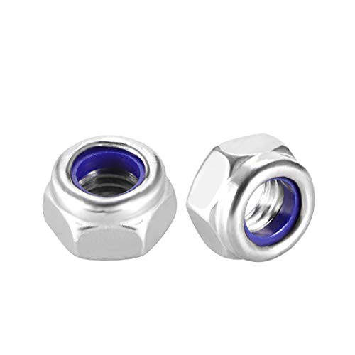 uxcell M5 x 0.8mm Nylon Insert Hex Lock Nuts, 304 Stainless Steel, Plain Finish, Pack of 50