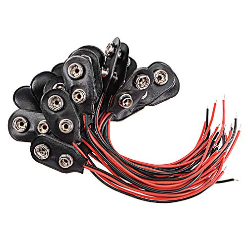 uxcell 20pcs DC 9V Battery Clip I-Type Soft Buckle Connector Lead Wire 10cm Long