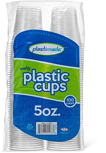 [100 Count] PlastiMade 5 Oz Clear Plastic Disposable Reusable Drinking Cups For Home, Office, Wedding, Events, Parties, Take Out, Water, Juice, Soda, Beer Cocktails 1 Pack