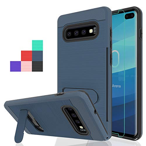 Wtiaw for:Galaxy S10 Plus Case,Samsung Galaxy S10+ Case with HD Screen Protector,[1 Card Slots Holder][Shockproof Kickstand] Hybrid Dual Layer Defender Case for Galaxy S10 Plus-CZ Metal Slate