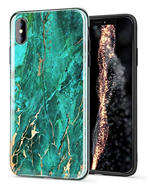 Imikoko iPhone Xs Max Case, iPhone Xs Max Marble Case, Slim Soft Flexible TPU Marble Pattern Cover for Apple iPhone Xs Max 6.5" Green
