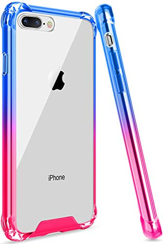 ANSIWEE iPhone 8 Plus Case, Reinforced Anti Scratch Slim Cute Clear iPhone 7 Plus 8 Plus Phone Case Cover Colorful TPU Bumper Shock Absorption Protective Cases for iPhone 7 Plus 8 Plus (Blue Pink)