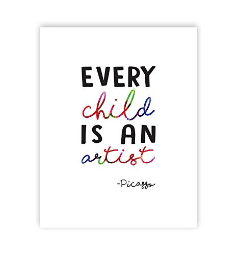 Quotes for kids art display Every Child is an Artist Pablo Picasso Quote 05x07 Inch Print, Wall Decal Decor Picasso Wall Decal Quote, Every Child is an Artist Wall