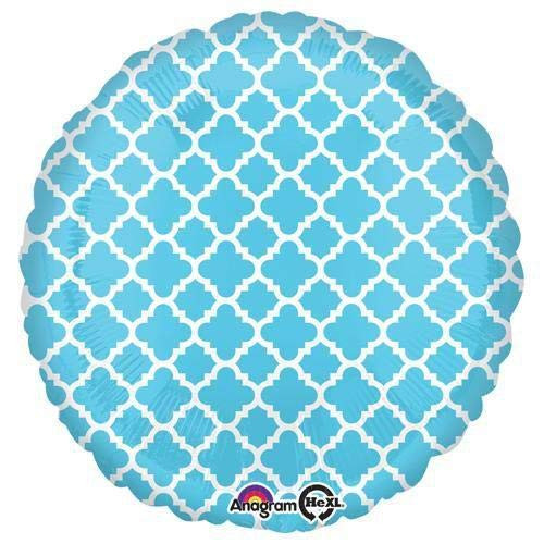 Anagram 32660 Round - Quatrefoil Blue And White Foil Balloon 18",