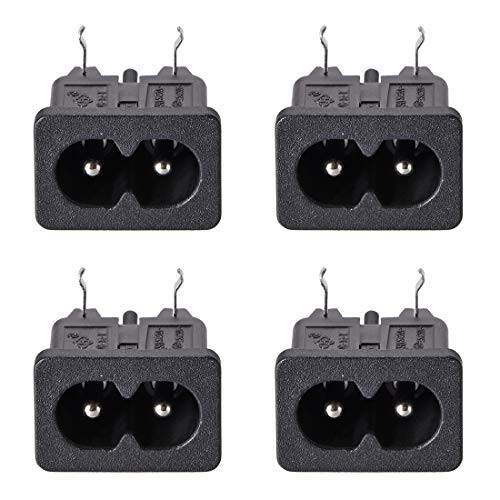 uxcell C8 Panel Mount Plug Adapter AC 250V 2.5A 250V 5A 2 Pins IEC Inlet Module Plug Power Socket Right Angle Pack of 4