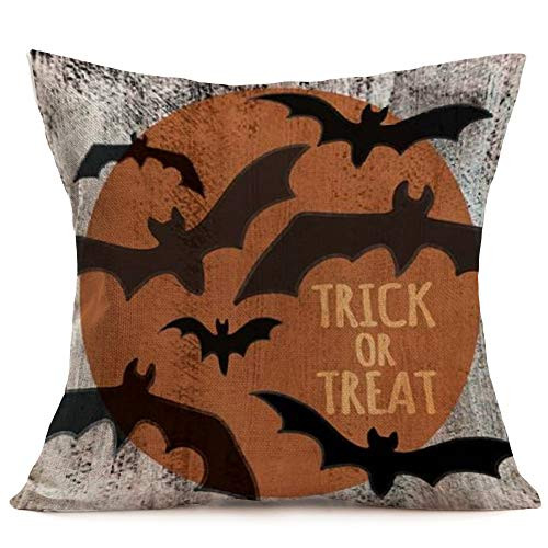 Royalours Throw Pillow Covers Bat Spider Web Cushion Cover Cotton Linen Halloween Trick or Treat Throw Pillow Case for Home Sofa Car Bedroom Decorative Pillowcase 18" x 18" (Bat-Yellow)