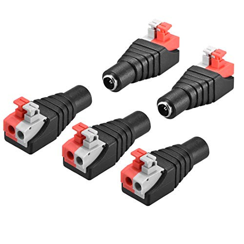 uxcell DC Female Connector 5.5x2.1mm Power Adapter Push Type 5Pcs for Led Strip CCTV Camera Cable Wire Ends