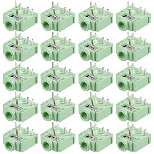 uxcell 20Pcs PCB Mount 3.5mm 5 Pin Socket Headphone Stereo Jack Audio Video Connector Green PJ-3F07-5P