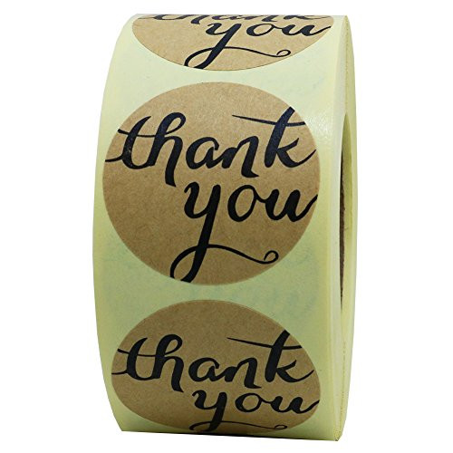 Hybsk Kraft Thank You Stickers with Heart 1.5" Round Adhesive Label 500 Per Roll