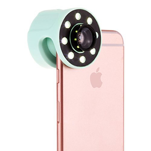 Zoostliss iPhone Lens with Selfie Light, 0.65X Wide Angle + 10x Macro Clip-on Cell Phone Camera Lenses Kit for Samsung, Android Smartphones, iPhone (Green)