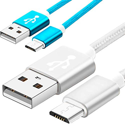 Nylon Braided PS4 Controller Charger Charging Cable, 2 Pack 5ft Data Sync Cord for Playstation 4/ DualShock 4/ PS4 Slim/ PS4 Pro/Xbox One/Xbox One S/Xbox One Elite/Xbox One X Controller-Blue+Silver