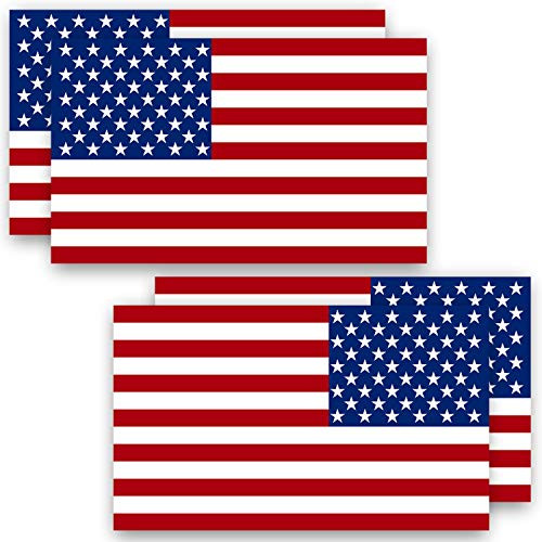 Anley 5" X 3" American US Flag Decal - Patriotic Stars Reflective Stripe USA Flag Car Stickers - Support US Military - 4 Pack Set(2 Forward & 2 Reversed)