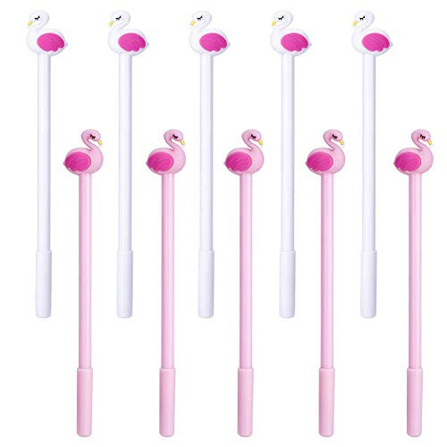 NYKKOLA 10 Pcs Cute Flamingo Pattern Gel Ink Pens 0.5 mm Animal Writing Pens Office School Supplies, Pink and White Pen Shell