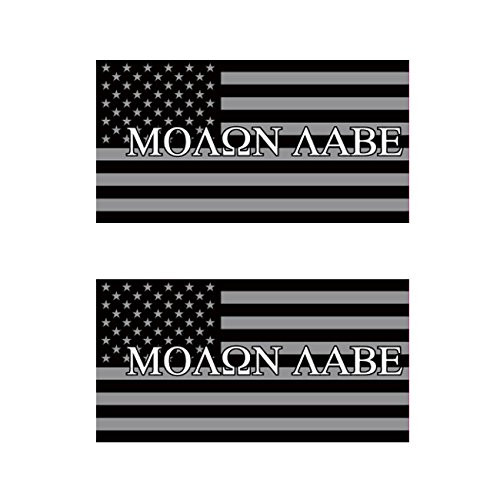 Two Pack 4 Inch Subdued Molon Labe American Flag Sticker FA Graphix Decal Self Adhesive 2A United