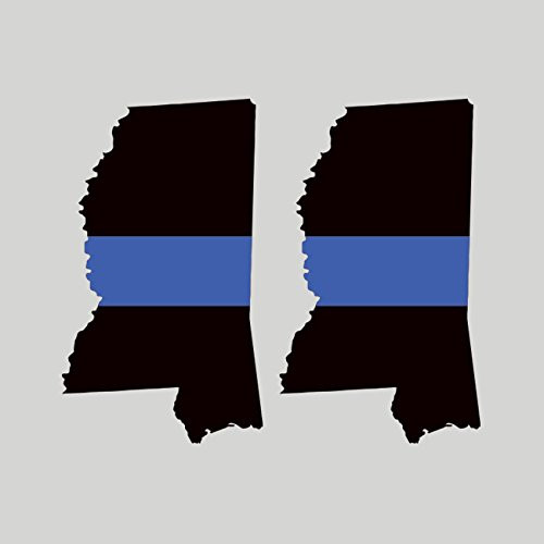 Two Pack Mississippi State Shaped Thin Blue Line Sticker Self Adhesive Vinyl Decal FA Graphix MS V2