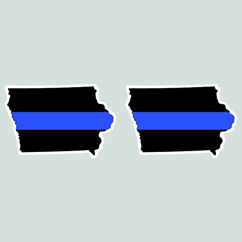 Two Pack Iowa State Shaped Thin Blue Line Sticker Self Adhesive Vinyl Decal FA Graphix IA