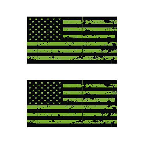 Two Pack Distressed OD Green American Flag Sticker FA Graphix Vinyl Decal america usa