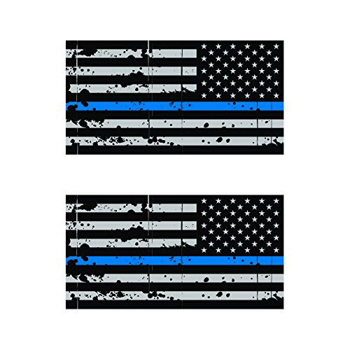 Two Pack Reverse Distressed Thin Blue Line Subdued American Flag Sticker FA Graphix Law Police USA