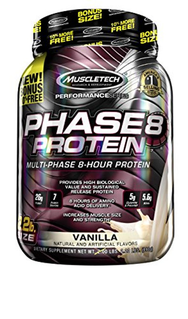 MuscleTech Phase8 Protein Powder, Sustained Release 8-Hour Protein Shake, Vanilla, 2.20 Pounds (998g)