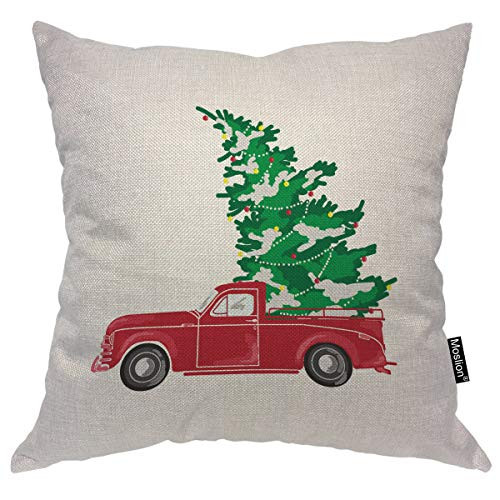 Moslion Tree Pillows Decorative Throw Pillow Cover Green Christmas Mistletoe Tree with Star Light on Red Car Pillow Case 18x18 Inch Cotton Linen Canvas Square Cushion Cover Sofa Bed Moslion Tree Pillows Decorative Throw Pillow Cover Green Christmas Mistletoe Tree with Star Light on Red Car Pillow Case 18x18 Inch Cotton Linen Canvas Square Cushion Cover Sofa Bed
