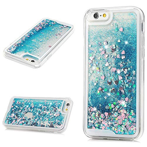 MOLLYCOOCLE iPhone 6s Case, iPhone 6 Case, Liquid Sparkle Glitter Case Clear TPU Shell Bling Design Quicksand Cute Star Flowing Cover for iPhone 6/6s - Blue