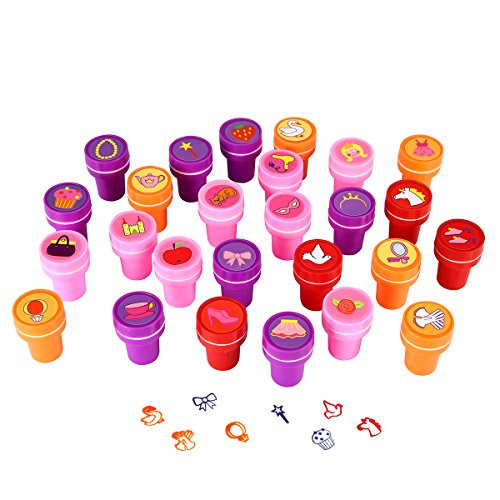 LUCKYBIRD Self Inking Stamps, Kids Stamp Set Funny Princess Themed Plastic Stamps for Toddlers, 26 Count