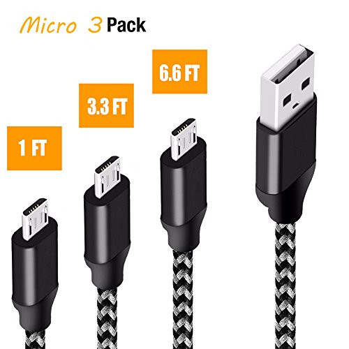 Housailei Micro USB Durable Android Fast Charging & SYNC Cable (1ft+3.3ft+6.6ft, 3Pack) Nylon Braided for Android Smartphones, etc.