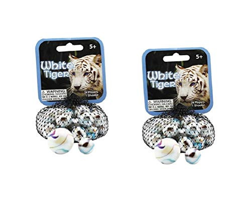 MARCOPOLO, Bundle Savers, Glass Marbles for Games, 2 Packs of (White Tiger)