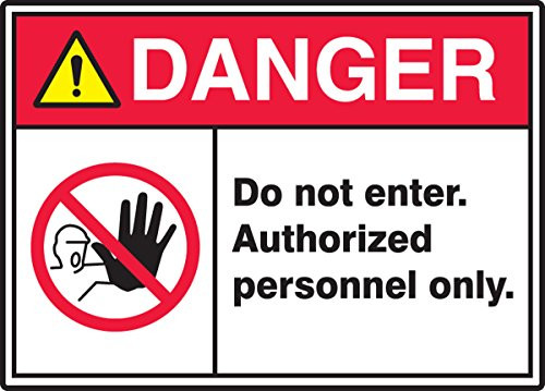 Accuform MRDM106VS Adhesive Legend"DANGER DO NOT ENTER. AUTHORIZED PERSONNEL ONLY" Sign, 7" Height, 10" Wide, 7" Length, 0.004" Thickness, Vinyl, Red/Black/Yellow on White