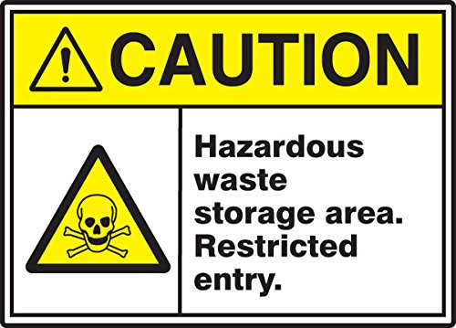Accuform MRHL606VS Adhesive Legend"CAUTION HAZARDOUS WASTE STORAGE AREA. RESTRICTED ENTRY" Sign, 7" Height, 10" Wide, 7" Length, 0.004" Thickness, Vinyl, Black/Yellow on White Accuform MRHL606VS Adhesive Legend"CAUTION HAZARDOUS WASTE STORAGE AREA. RESTRICTED ENTRY" Sign, 7" Height, 10" Wide, 7" Length, 0.004" Thickness, Vinyl, Black/Yellow on White