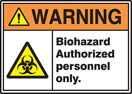 Accuform MRHZ307VS Adhesive Legend"WARNING BIOHAZARD AUTHORIZED PERSONNEL ONLY" Sign, 7" Height, 10" Wide, 7" Length, 0.004" Thickness, Vinyl, Black/Orange/Yellow on White