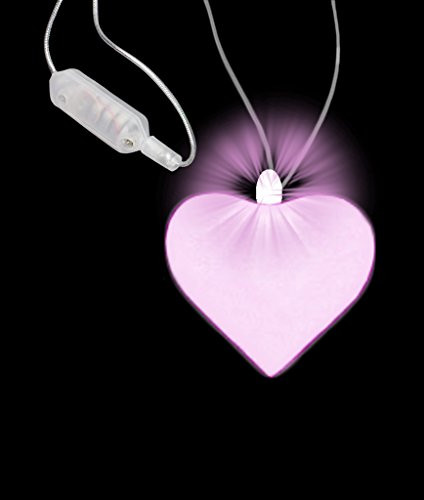 Fun Central (AU370, 6 Pcs Pink LED Heart Pendant Necklace, Flashing Heart Shape Necklace, Pink Light Up Heart Necklace, Glow Flashing Toy for Valentines Day, Night Party, and Rave Party