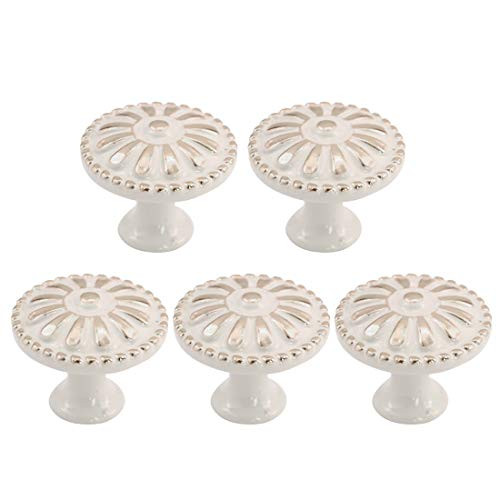 uxcell 5pcs Drawer Knobs Zinc Alloy 24mm Metal Round Knobs Pull Handle for Furniture Cabinet Cupboard Wardrobe Dresser Door White