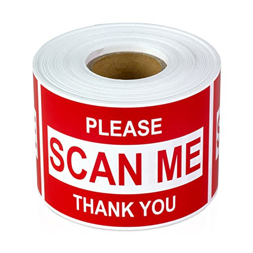 TUCO DEALS - 2" x 3" Rectanle Please, Scan Me, Thank You Self Adhesive Warning Shipping Mailing Labels/Stickers (Red / 300 Labels Per Roll)
