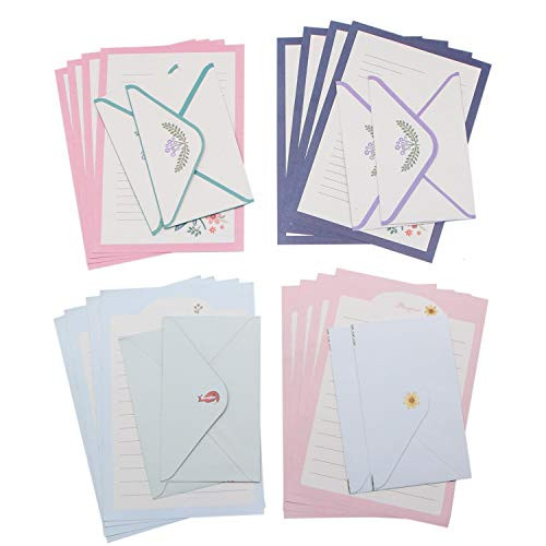 JETEHO 32 Pcs Cute Lovely Kawaii Floral Animal Stationery Writing Letter Paper Set with 16 Envelopes