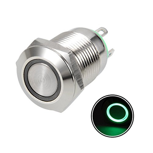 uxcell Momentary Metal Push Button Switch 12mm Mounting Dia 2A 1NO 3-6VAC/DC Green LED Light