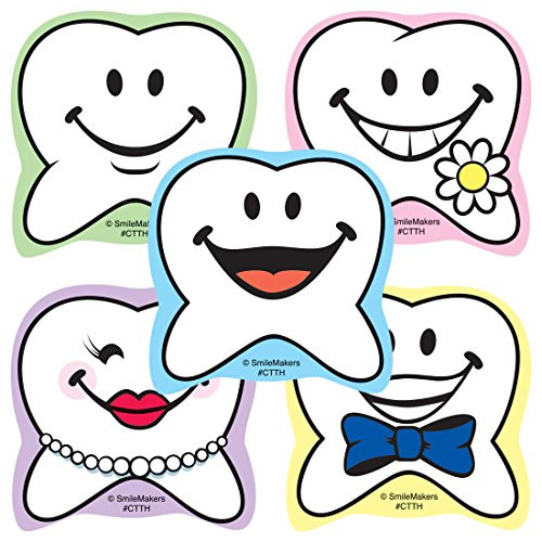 Happy Tooth Shaped Stickers - Prizes 100 per Pack