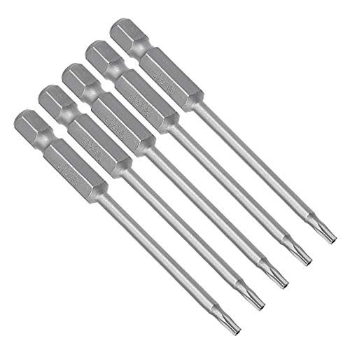 uxcell 5 Pcs 1/4 inches Hex Shank T8 Magnetic Security Torx Screwdriver Bits 75mm Length