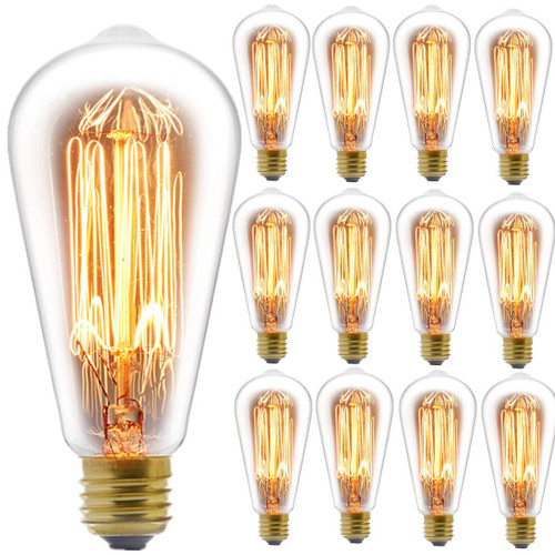 Edison Bulb, FadimiKoo Vintage Bulb 60W Dimmable ST58 Squirrel Cage Filament Edison Lihgt Bulb For Home Light Fixtures Decorative, Pack of 12