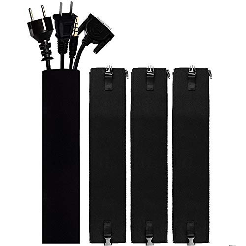 upHere Cable Management Sleeve,Cord Organizer System-19.5 inch Flexible Cable Sleeve with Zipper, Wire Cover,Cable Wrap, Cord Sleeves for TV, Office,Computer,4 Pack(CTB501)