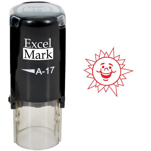 Round Teacher Stamp - HAPPY SUN - RED INK