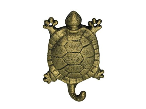 Hampton Nautical  Rustic Gold Turtle 6" Cast Iron Wall Hook (Metal Wall Décor)