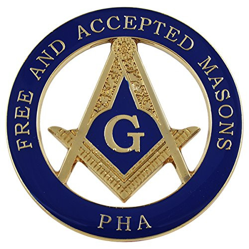 Prince Hall F&AM Square & Compass Round Blue Masonic Auto Emblem - 3" Diameter